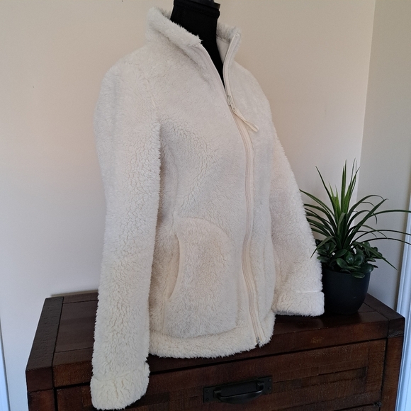 Uniqlo Reversible Jacket Sherpa Fleece Cream Size Small Cozy Neutral Zip Up - Picture 8 of 14